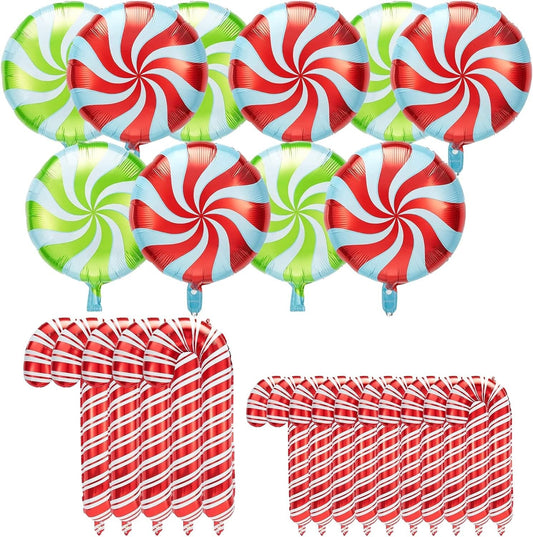 35 Piece Set Christmas Aluminum Foil Balloons 15 Candy Cane 20 Swirl Candy