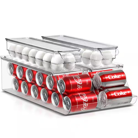 Soda Can Organizer for Refrigerator and Egg Holder for Fridge Set