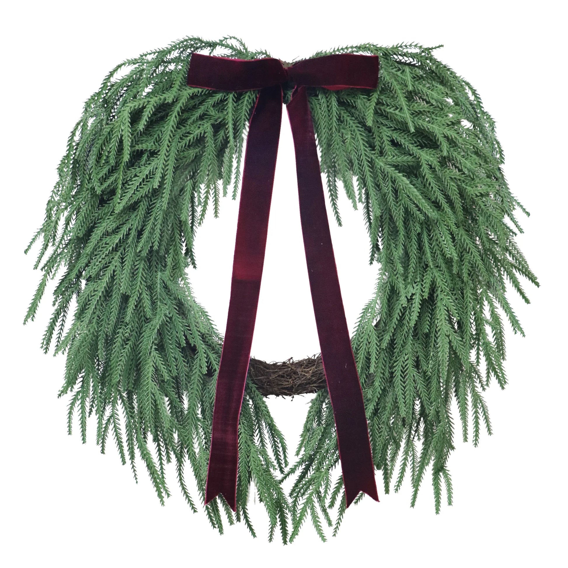 Evergreen Natural Feel Norfolk Artificial Christmas Wreath, Green, 22", by