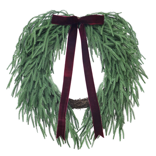 Evergreen Natural Feel Norfolk Artificial Christmas Wreath, Green, 22", by