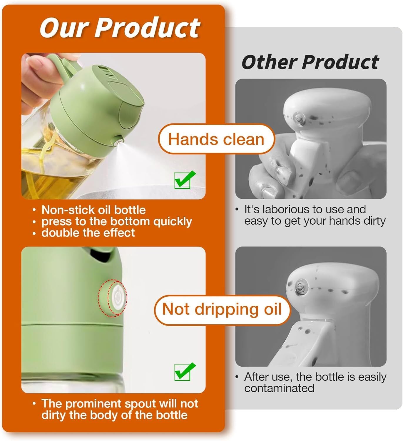 16Oz Oil Dispenser Bottle 2 in 1 Olive Oil Sprayer for Kitchen Cooking 470Ml