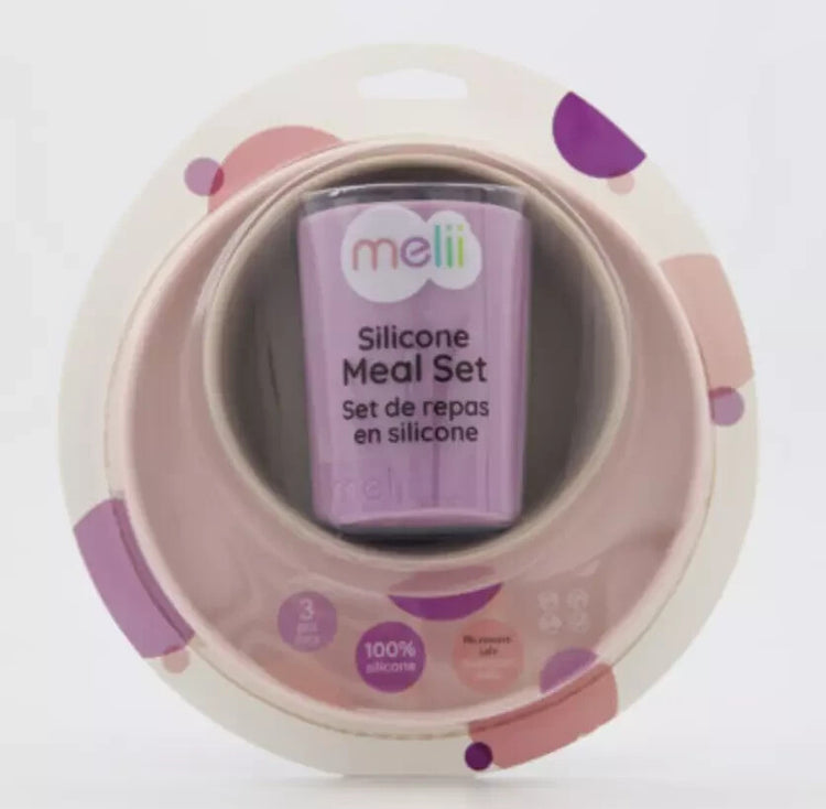 Melii Non-Suction Silicone Plate, Bowl and Cup Set for Toddlers