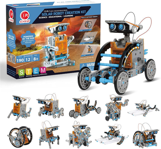 12-In-1 Solar Robot Toys, STEM Education Activites Kits for Kids 8-12, 190 Pieces Building Sets