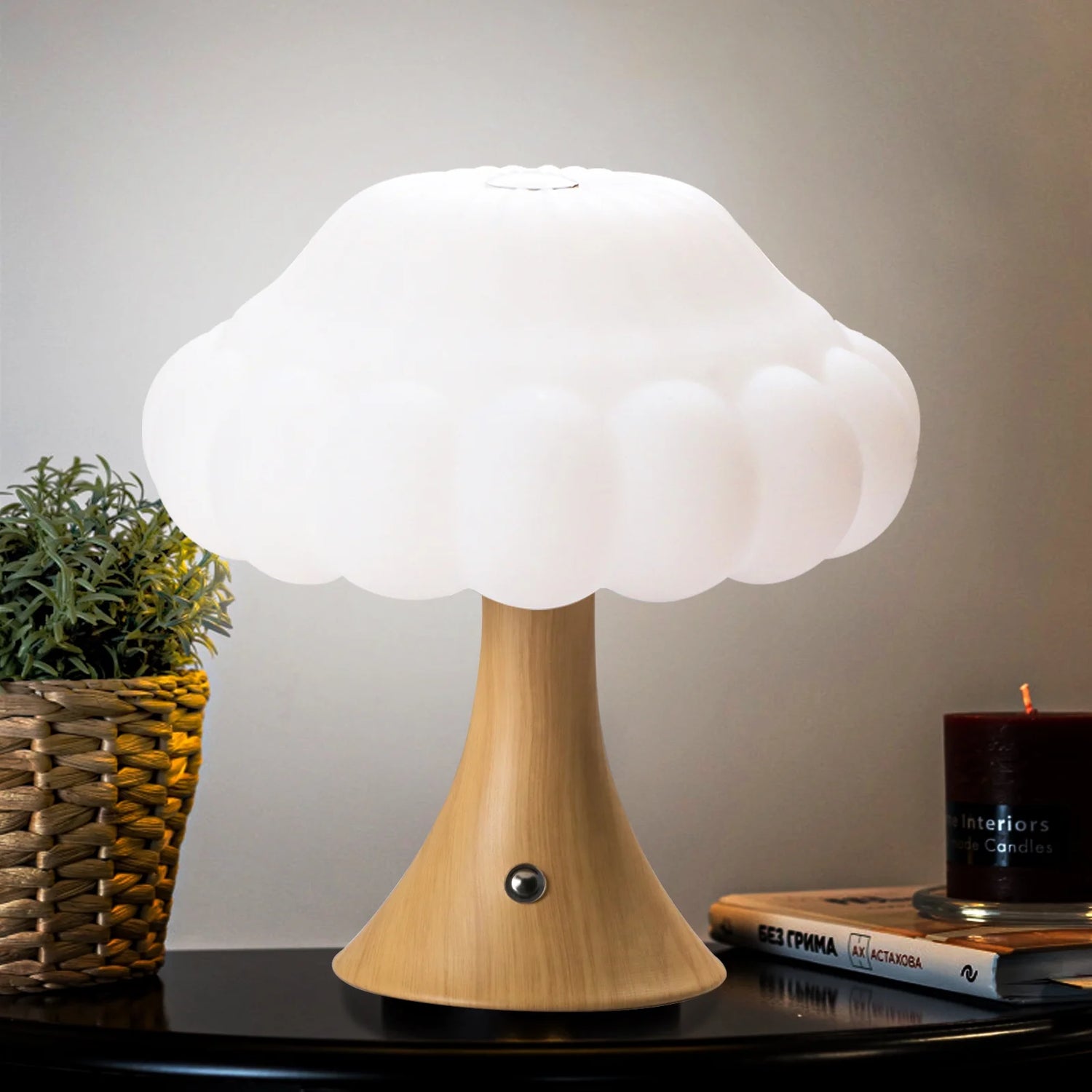 Wooden Mushroom Lamp, Mushroom Bedside Table Light, 3 Colors Adjustable LED Small Night Light