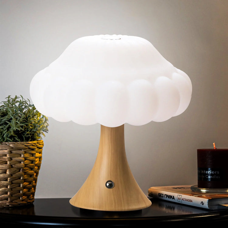 Wooden Mushroom Lamp, Mushroom Bedside Table Light, 3 Colors Adjustable LED Small Night Light