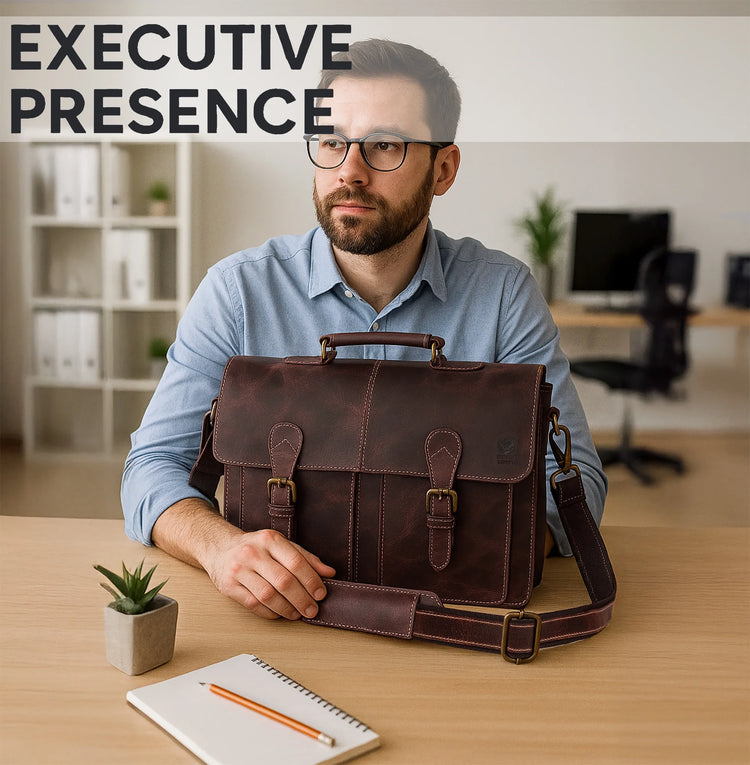 Leather Messenger Bag for Men 16" Laptop Office Business Briefcase Leather Computer Work Bag Shoulder Satchel by