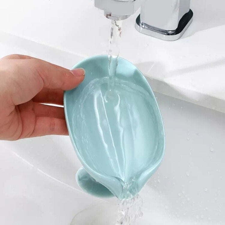 2Pcs Soap Dishes Holder Self Draining Leaf Shape Box Saver Suction Cup Bathroom