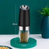 2 Pcs Electric Gravity Pepper and Salt Grinder Set, LED Light, Adjustable Coarseness, Battery Operated, Stainless Steel Black