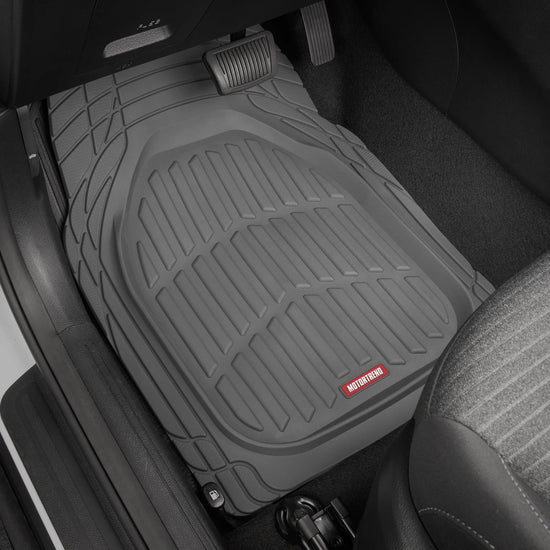 & BDK Heavy Duty Gray Rubber Car Mats Full Set - Universal Trim-To-Fit All Weather Floor Mats - Floor Mats for Car Accessories - Front & Back Interior Floor Mats for Truck Accessories