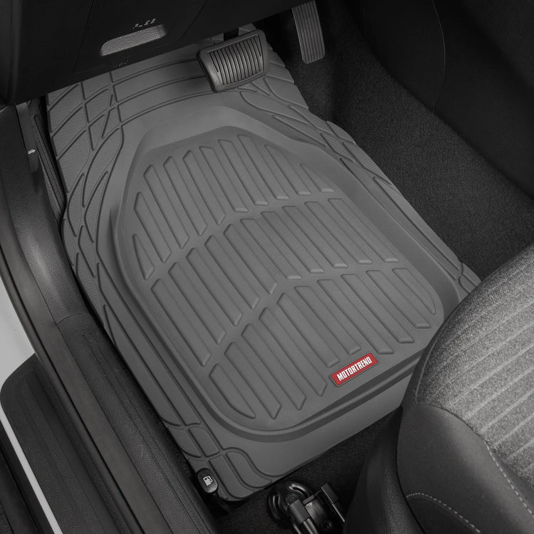 & BDK Heavy Duty Gray Rubber Car Mats Full Set - Universal Trim-To-Fit All Weather Floor Mats - Floor Mats for Car Accessories - Front & Back Interior Floor Mats for Truck Accessories