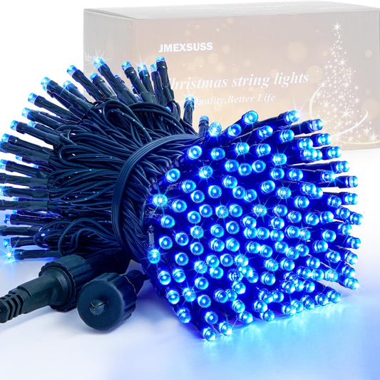 200 LED Blue Christmas Lights Outdoor, Expandable 66Ft Christmas String Lights Green Wire, 8 Modes Twinkle Xmas Tree Light Plug in for Party Indoor Ceiling Beroom Patio Fence Yard Decor