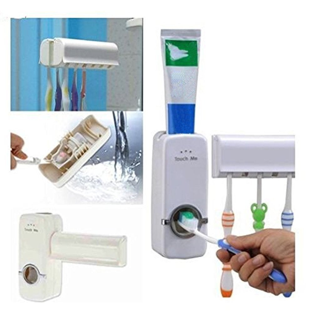 Toothpaste Dispenser + 5 Toothbrush Holder Set Wall Mount Stand US Seller