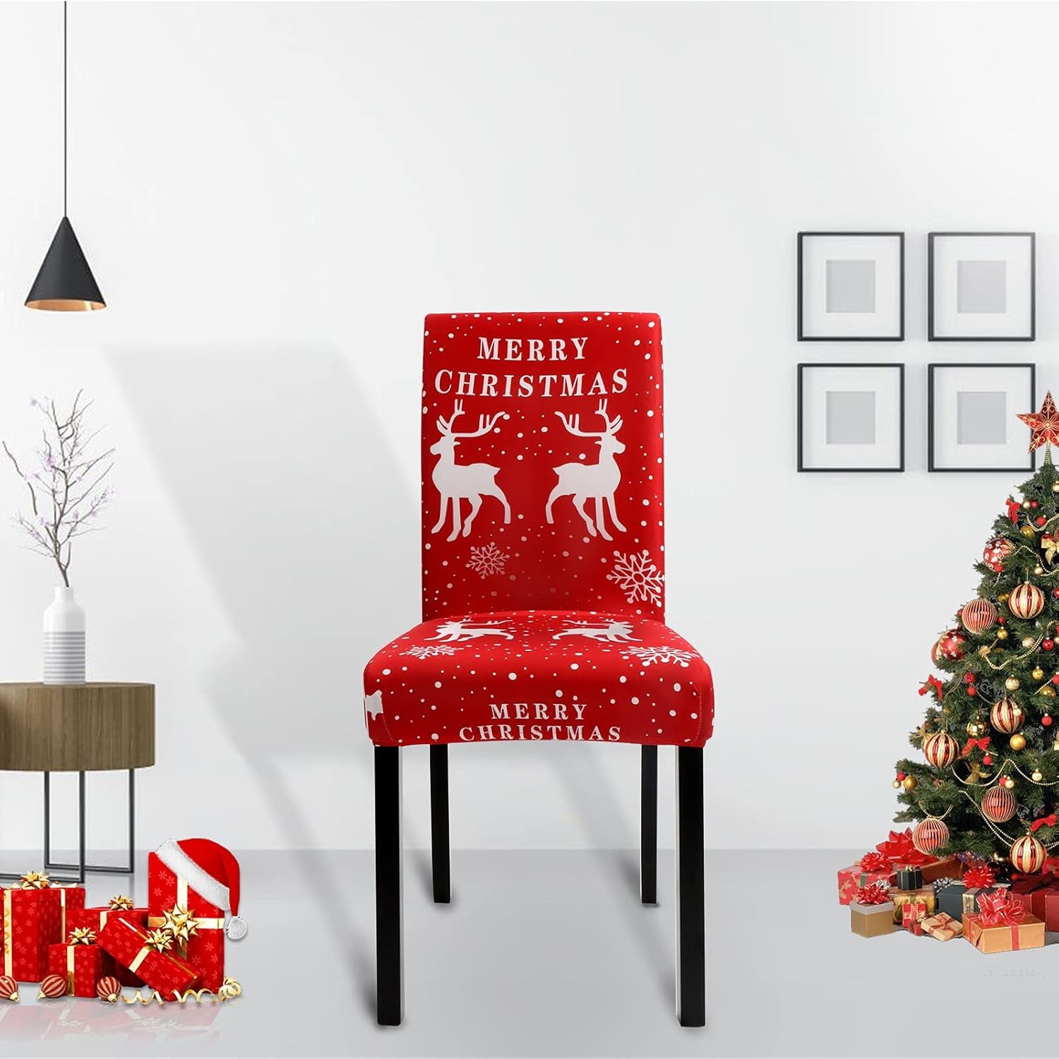 Christmas Chair Covers Set of 4, Xmas Dining Chair Back Covers,Removable and Washable,Red Christmas Dining Chair Covers Set,Christmas Kitchen Decor/Restaurant Party Home Decor