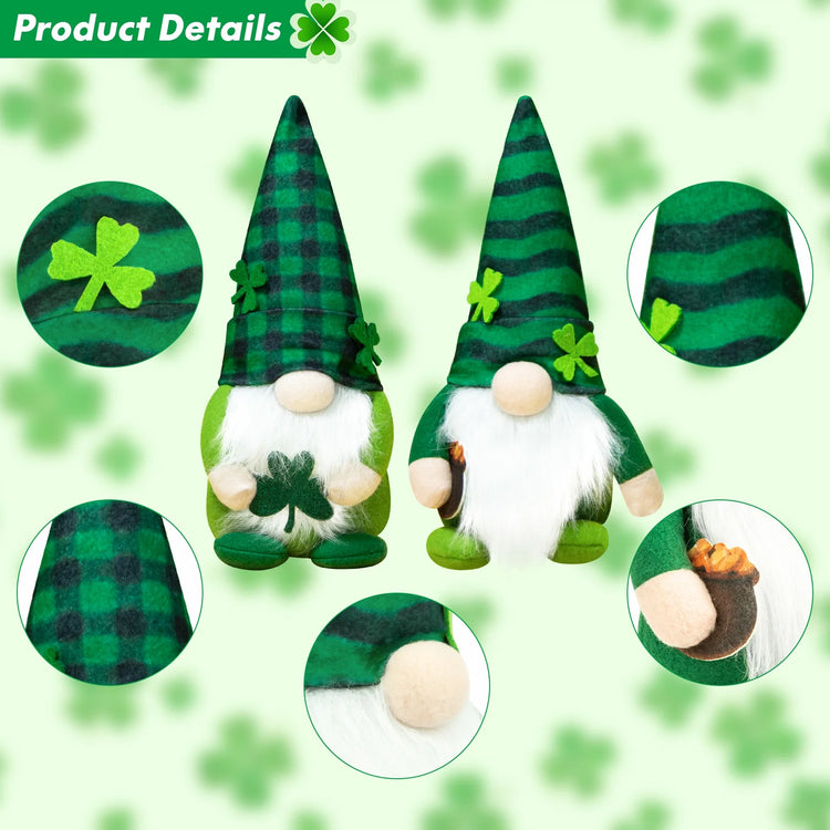 St Patricks Day Decorations, 2 Pcs Shamrock Gnomes Plush St Patricks Day Gifts for Home Table Decor, 11 Inch (Green)