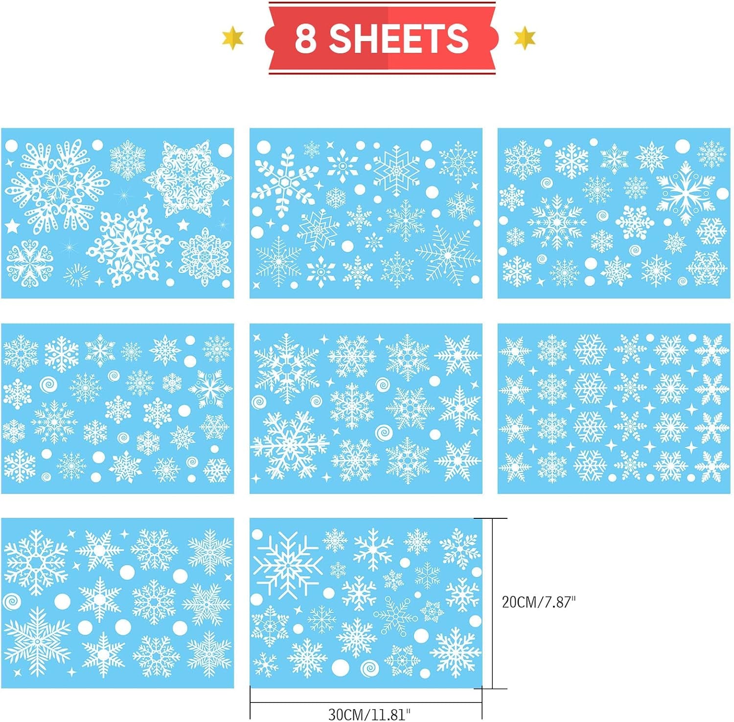 267 PCS Christmas Snowflake Window Stickers - White Snowflake Clings for Glass Windows