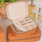 Caramel Brown Polyester Travel Jewelry Organizer Box