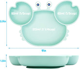 Silicone Suction Plate for Toddlers with Fork Spoon Set - Self Feeding Training Divided Plate Dish and Bowl for Baby and Toddler, Fits for Most Highchairs Trays (Cyan)