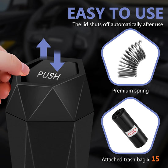 Car Trash Can with Lid - 1-Pack, Interior Accessories for Vehicles, Leakproof Garbage Can with 30 Detachable Trash Bags, Multipurpose Organizers and Storage Solutions for Home and Office