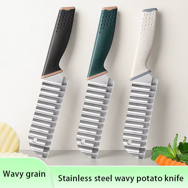 For Kitchen Cortador De Patatas Fritas Para Hacer Patatas Fritas, Cuchillo Ondulado Deacero Inoxidable, Cuchillo De Cocina