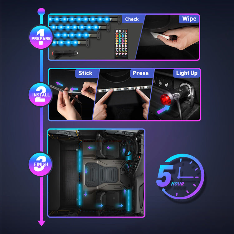 RGB LED Car Interior Accessories Floor Decorative Atmosphere Strip Lamp Lights