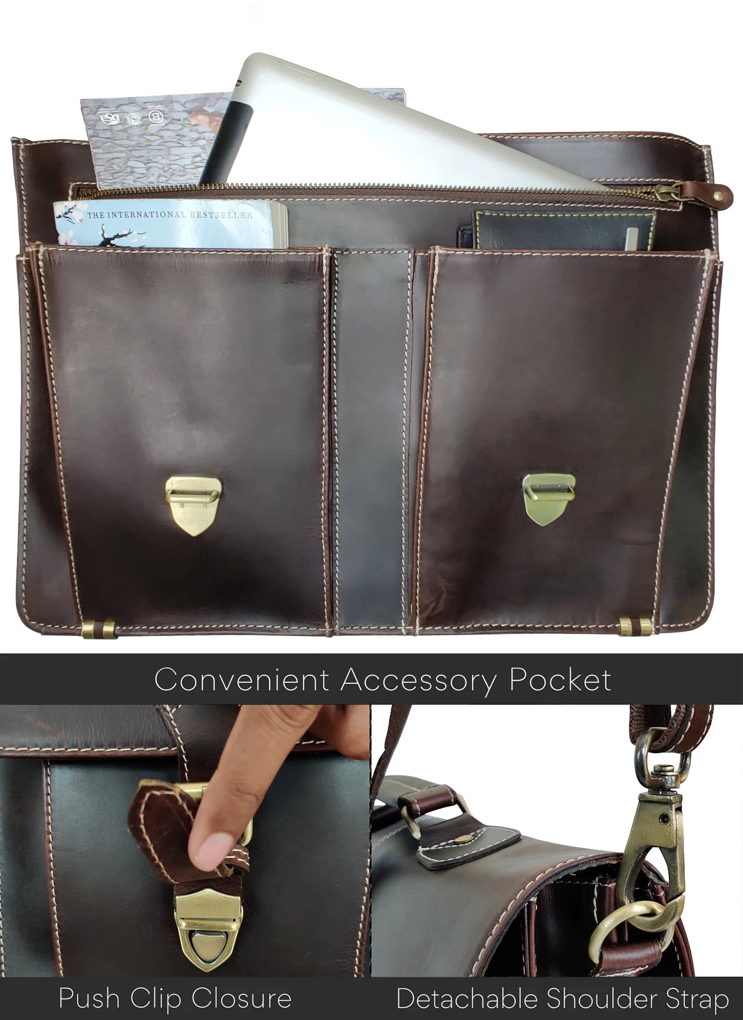 Leather Messenger Bag for Men 16" Laptop Office Business Briefcase Leather Computer Work Bag Shoulder Satchel by