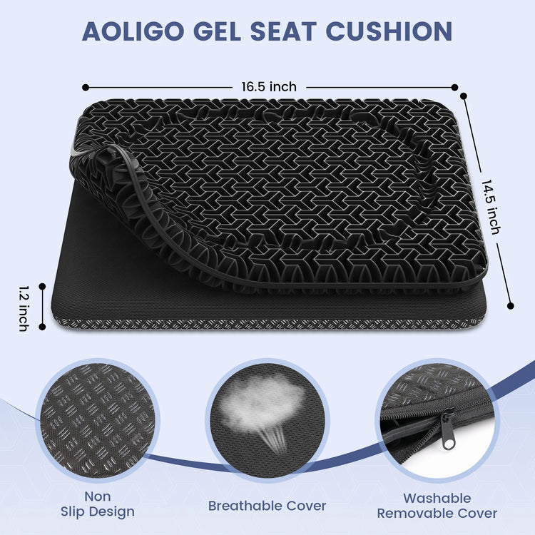 Gel Seat Cushion for Long Sitting, Office Chair, Car, Wheelchair, Black
