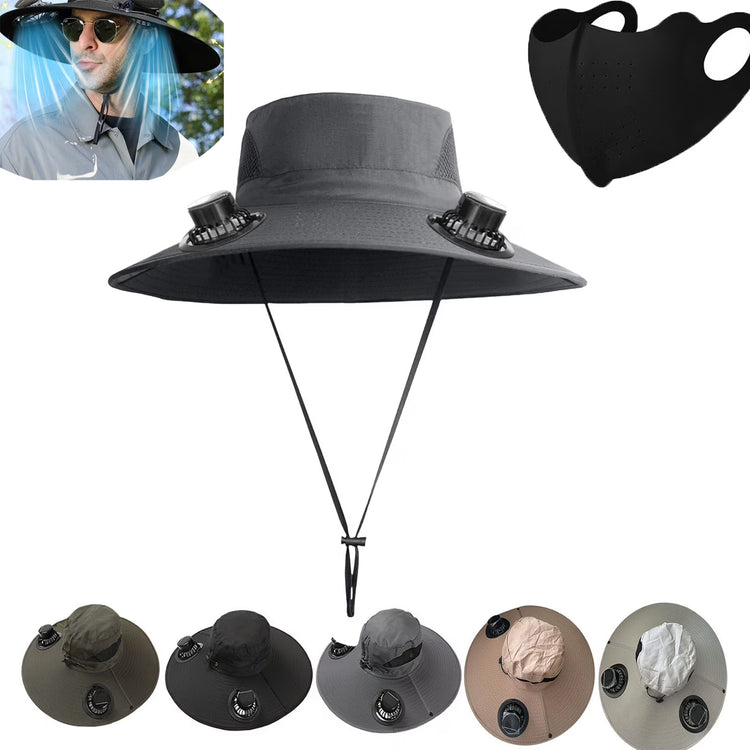Solar Fan Hat,Solar Powered Fan Hat,Wide Brim Solar Fan Hat Outdoor Wide Brim Sun Hat Solar Panel Fan Hat Solar Hat with Built in Fan with 2 Solar Fan Fishing Hat for Men - Removable & Usb Charging