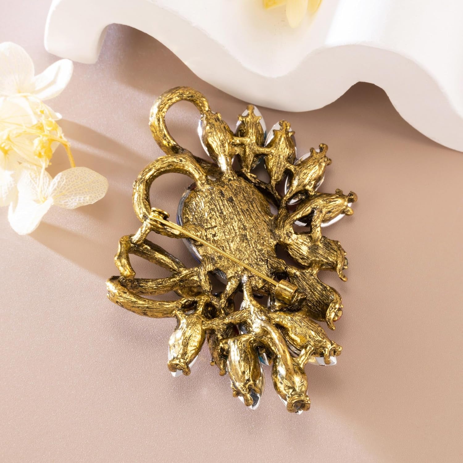 Leaf Rhinestone Statement Brooch Pin Dress Jewelry Accessory