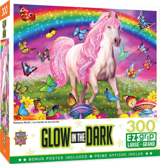 300 Piece EZ Grip Glow in the Dark Jigsaw Puzzle - Rainbow World - 18"X24"