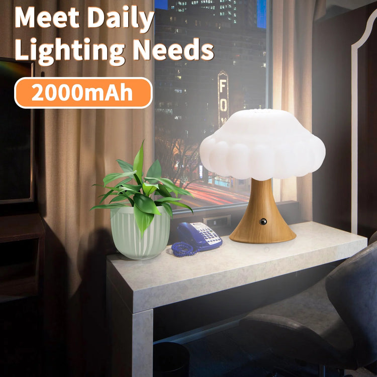Wooden Mushroom Lamp, Mushroom Bedside Table Light, 3 Colors Adjustable LED Small Night Light