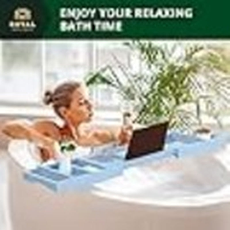 Royal Craft Wood Expandable Bathtub Caddy Tray – Blue with Soap Holder