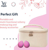 Makeup Bag Organizer – 2-In-1 Cosmetic Bag with 2 Makeup Sponges Portable Travel Toiletry Case for Women with Zipper & Handle – Large Capacity Beauty Storage