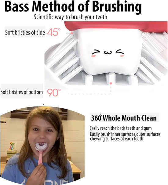 U Shaped Toothbrush Kids,Children Tooth Brush with Replaceable Soft Food Grade Silicone Heads 3 PCS, Whole Mouth Teeth Cleaning for Age 6-12 Years Blue