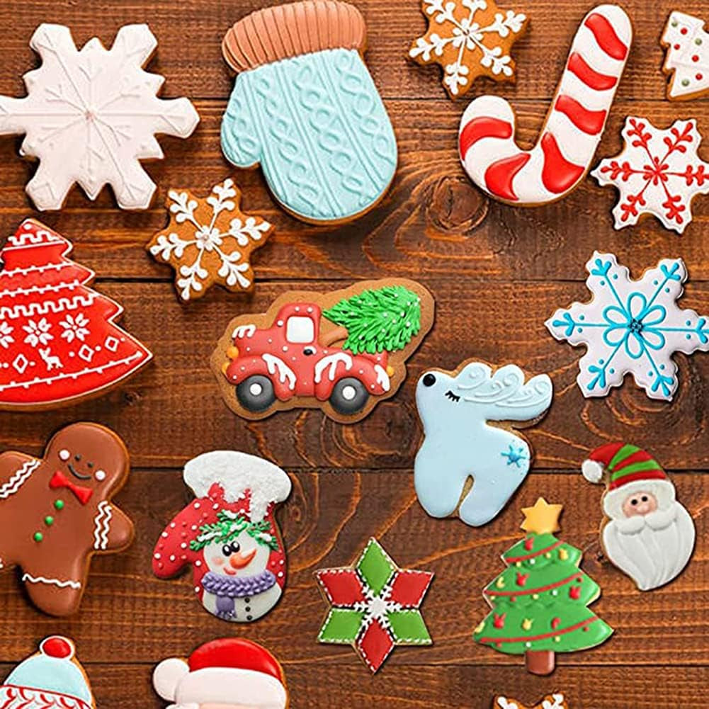 5/8/10/14 PCS Christmas Xmas Cookie Cutter Set Stainless Steel Cookie Cutters Mold for Making Christmas Tree, Snowflake, Reindeer, Santa Face, Angel, Sock and More (14 Pcs/Set)