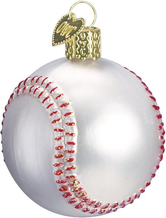 Baseball Glass Blown Ornament for Christmas Tree, Handcrafted Holiday Decoration, Sport Collection