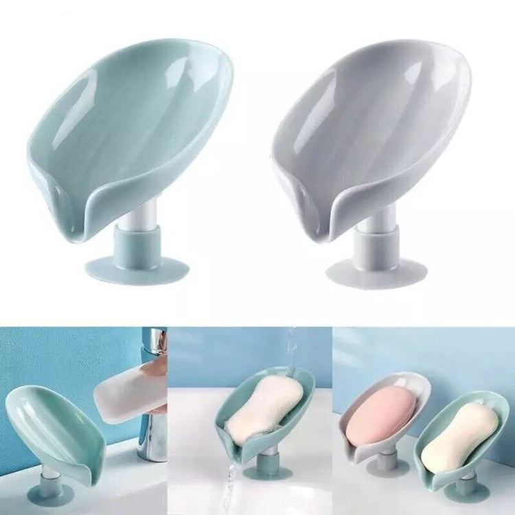 2Pcs Soap Dishes Holder Self Draining Leaf Shape Box Saver Suction Cup Bathroom