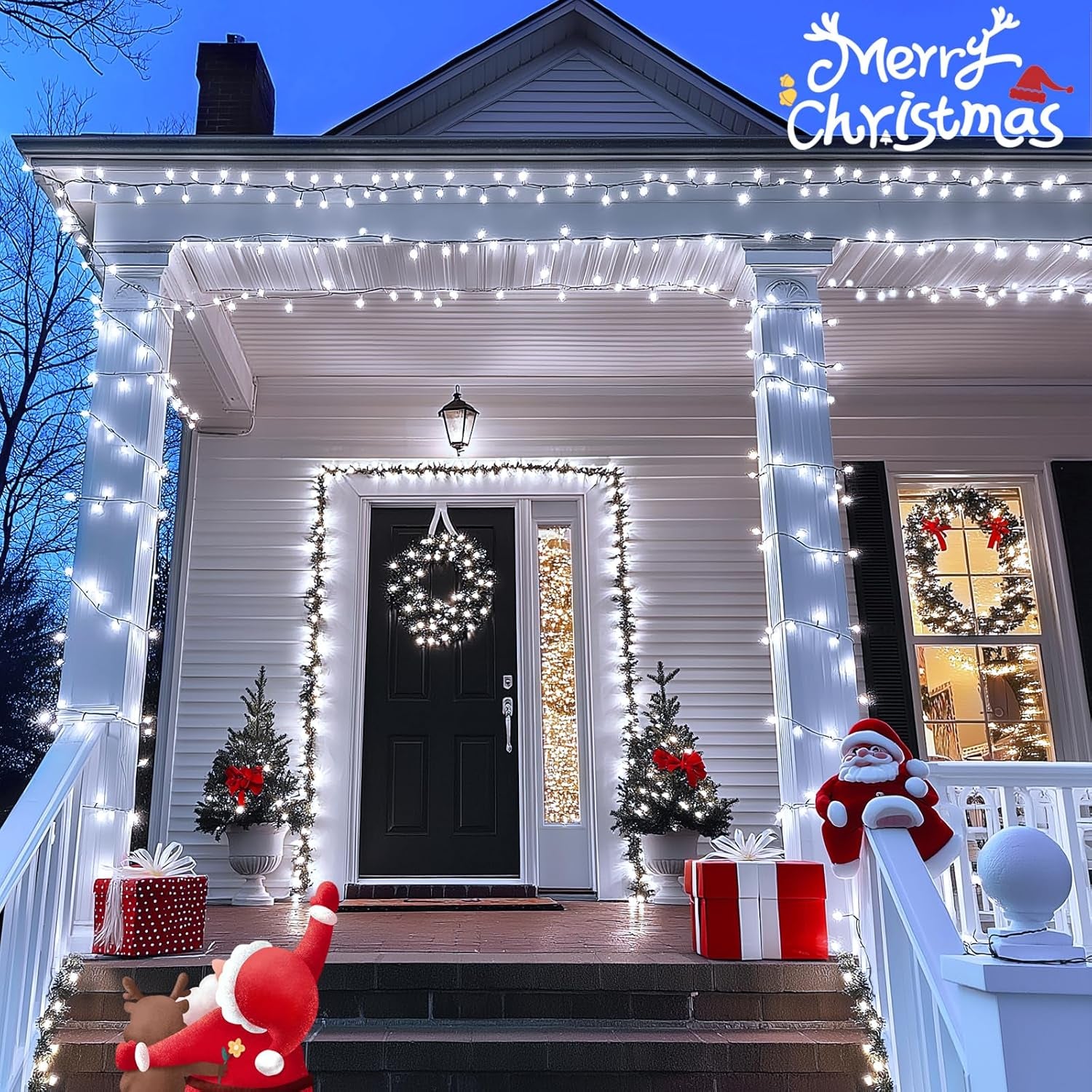 200 LED White Christmas Lights Outdoor, 66Ft Connectable Christmas Tree Lights Indoor Green Wire, 8 Modes Waterproof Twinkle String Lights Plug in for Wedding Party Xmas Decorations