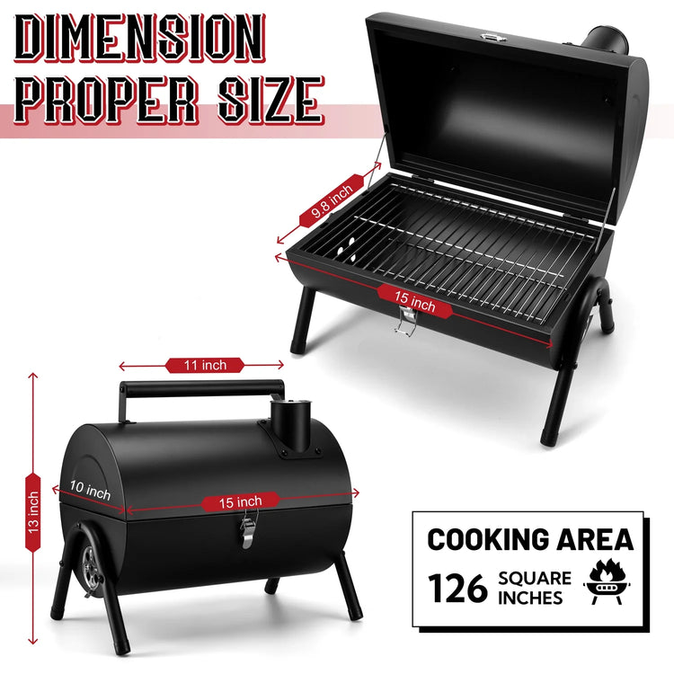 Portable Outdoor Tabletop Charcoal Grill, Multi-Functional Food-Safe Barbecue Smoker for Backyard Camping Picnics Beach, Compact & Heavy Duty