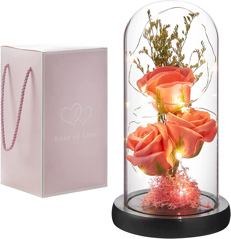 Valentines Day Gifts for Her, Preserved Flower Gift, Light up Rose in Glass Dome