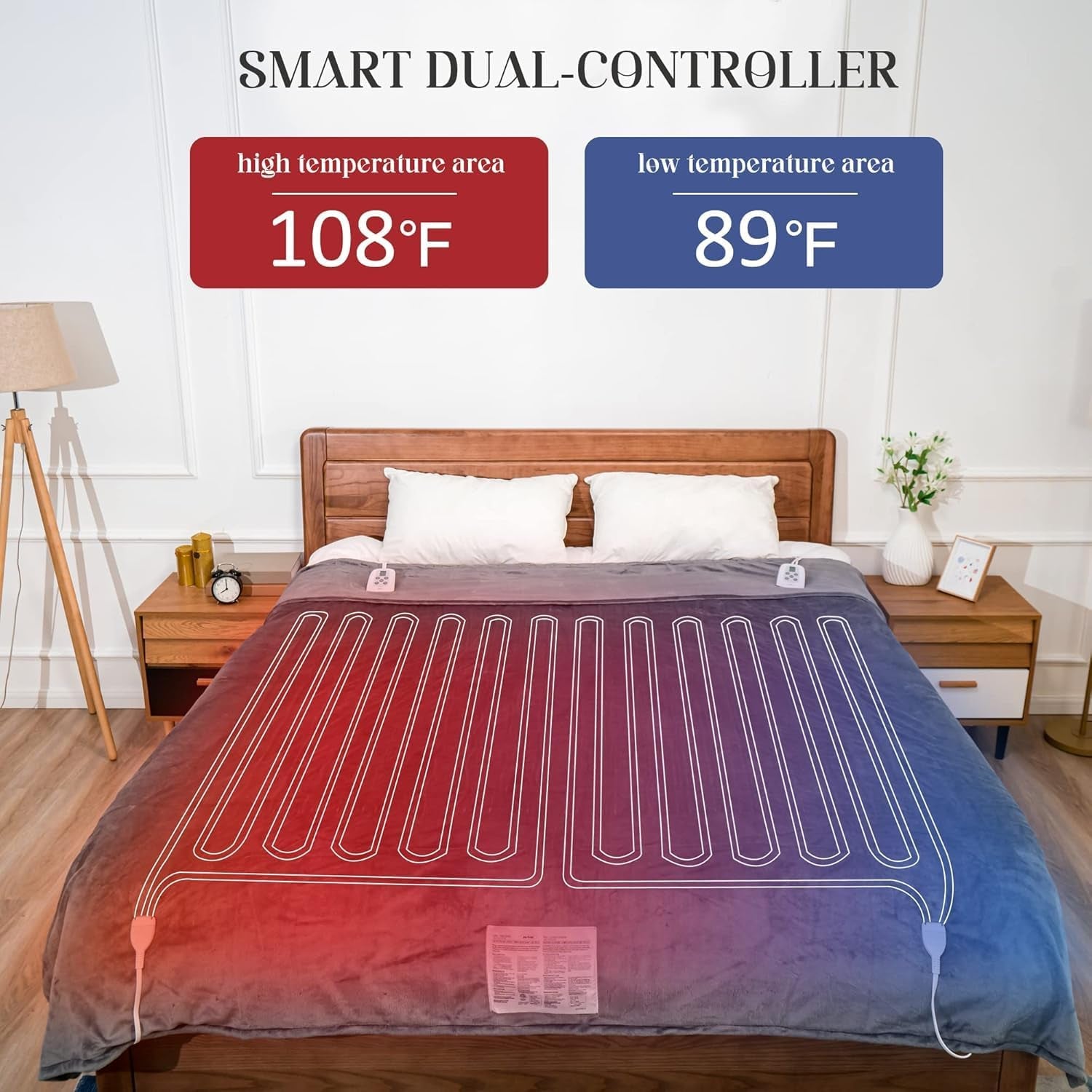 Heated Blanket King Size, Heating Electric Throw Blanket Dual Control, 10 Heat Settings, 12 Hours Auto Off, Machine Washable, ETL Certified, Overheating Protection, Grey