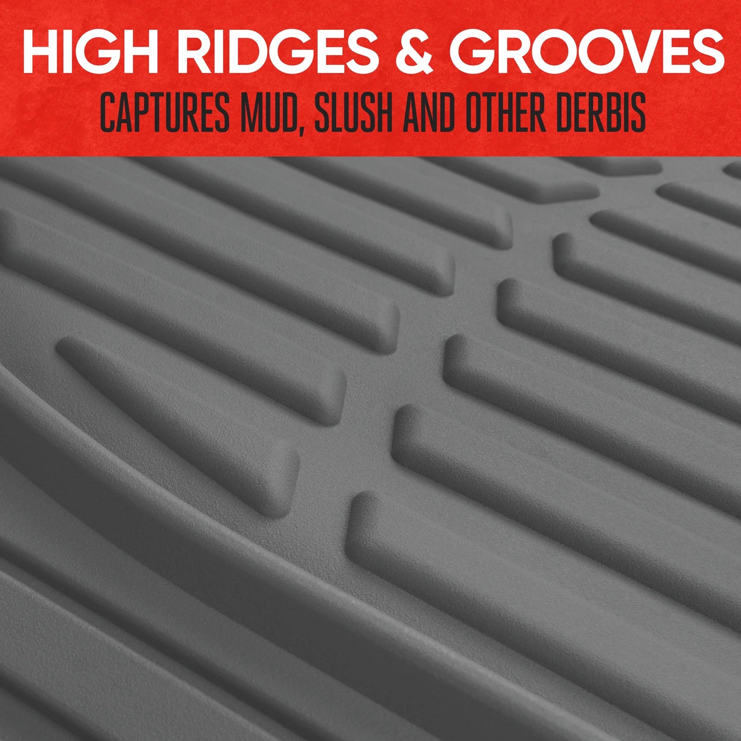 & BDK Heavy Duty Gray Rubber Car Mats Full Set - Universal Trim-To-Fit All Weather Floor Mats - Floor Mats for Car Accessories - Front & Back Interior Floor Mats for Truck Accessories