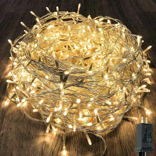 115FT 300LED Warm White Christmas String Fairy Lights Indoor/Outdoor, Waterproof with 8 Modes, Clear Wire Plug in Twinkle Light for outside Garden Bedroom Christmas Tree Decorations