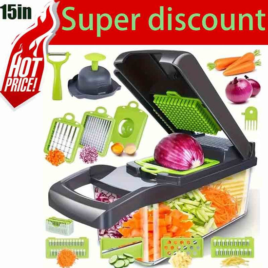 15-In-1 Vegetable Fruit Kitchen Chopper Cutter Food Onion Veggie Dicer Slicer