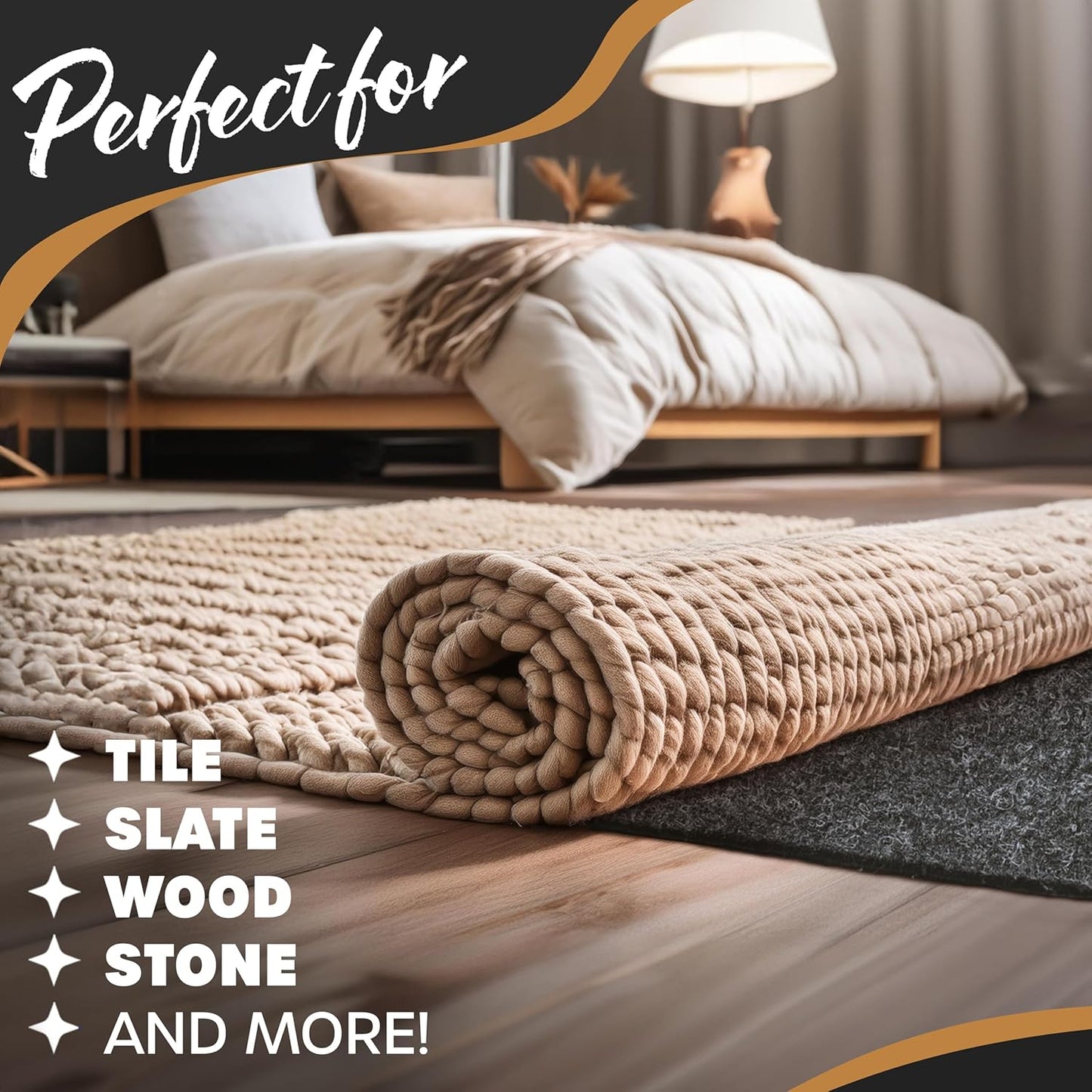 5'X7' Felt TPO Non Slip Rug Pad | 1/4" Thick Rug Cushion | anti Slip Grips for Hardwood Floors