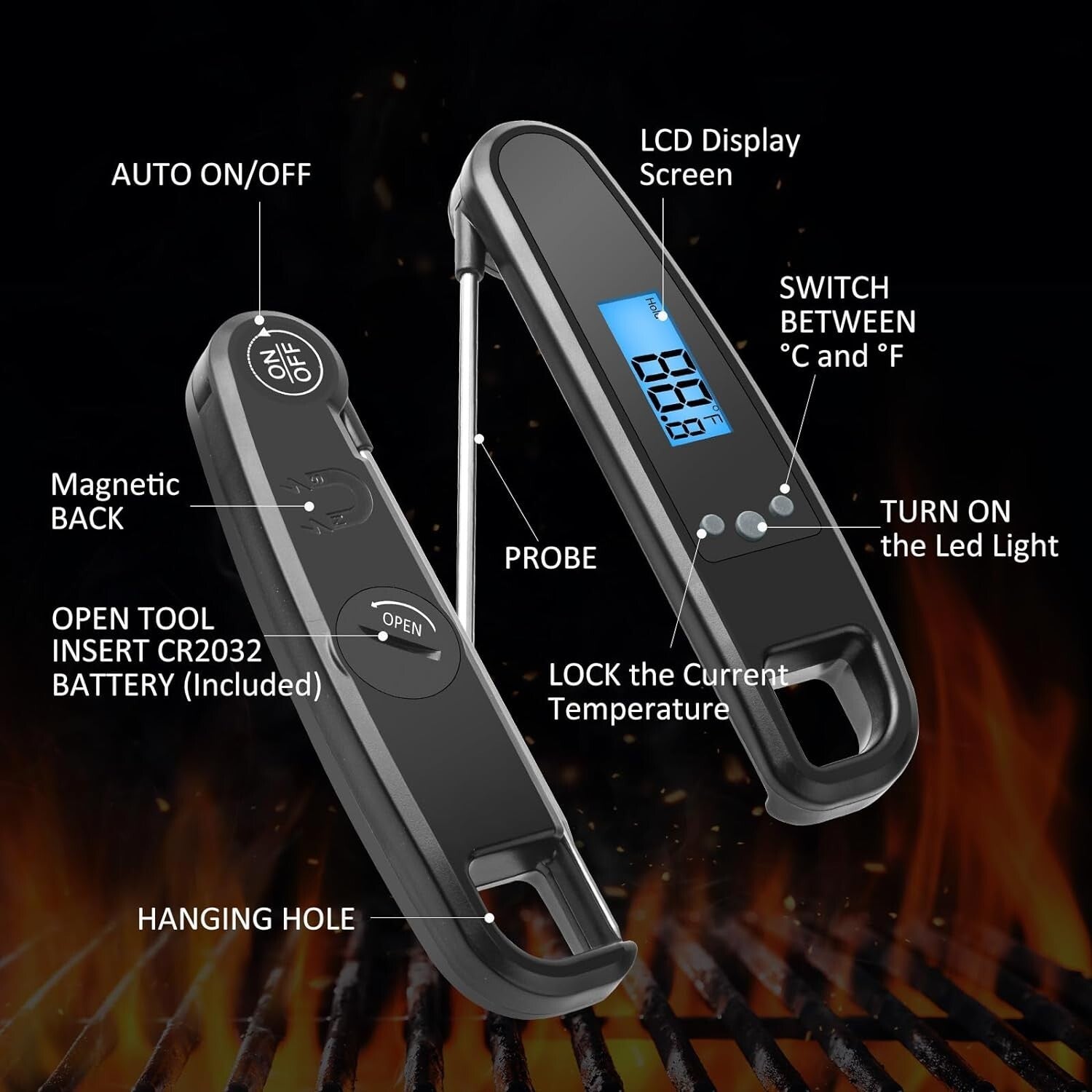 Termometro Digital Electronico Para Cocinar Carne Comida Alimentos Pantalla LCD