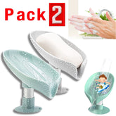 2Pcs Soap Dishes Holder Self Draining Leaf Shape Box Saver Suction Cup Bathroom