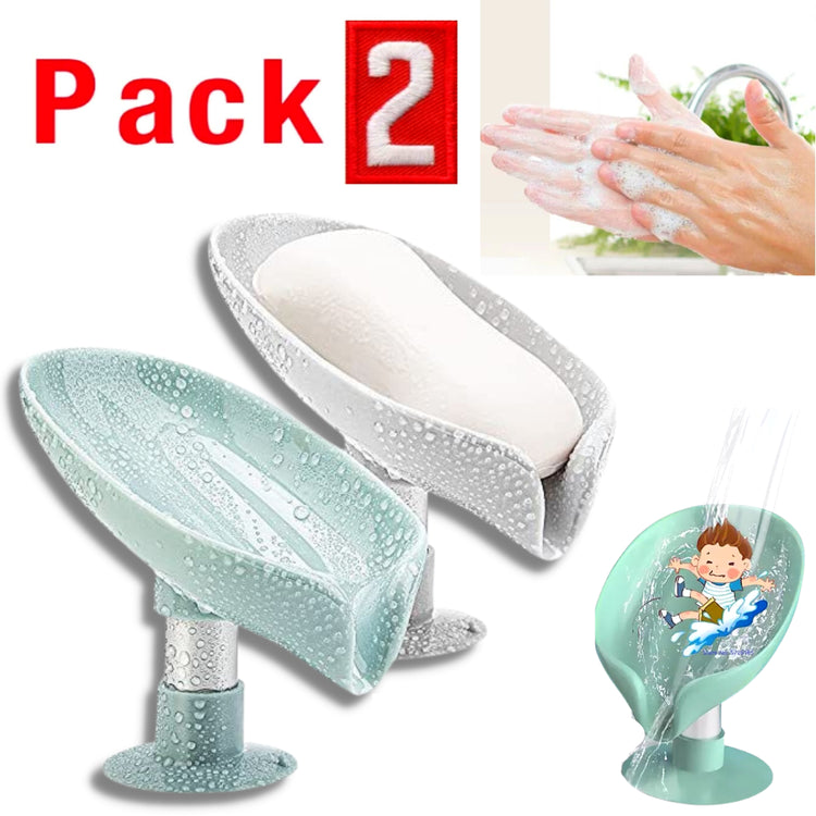 2Pcs Soap Dishes Holder Self Draining Leaf Shape Box Saver Suction Cup Bathroom