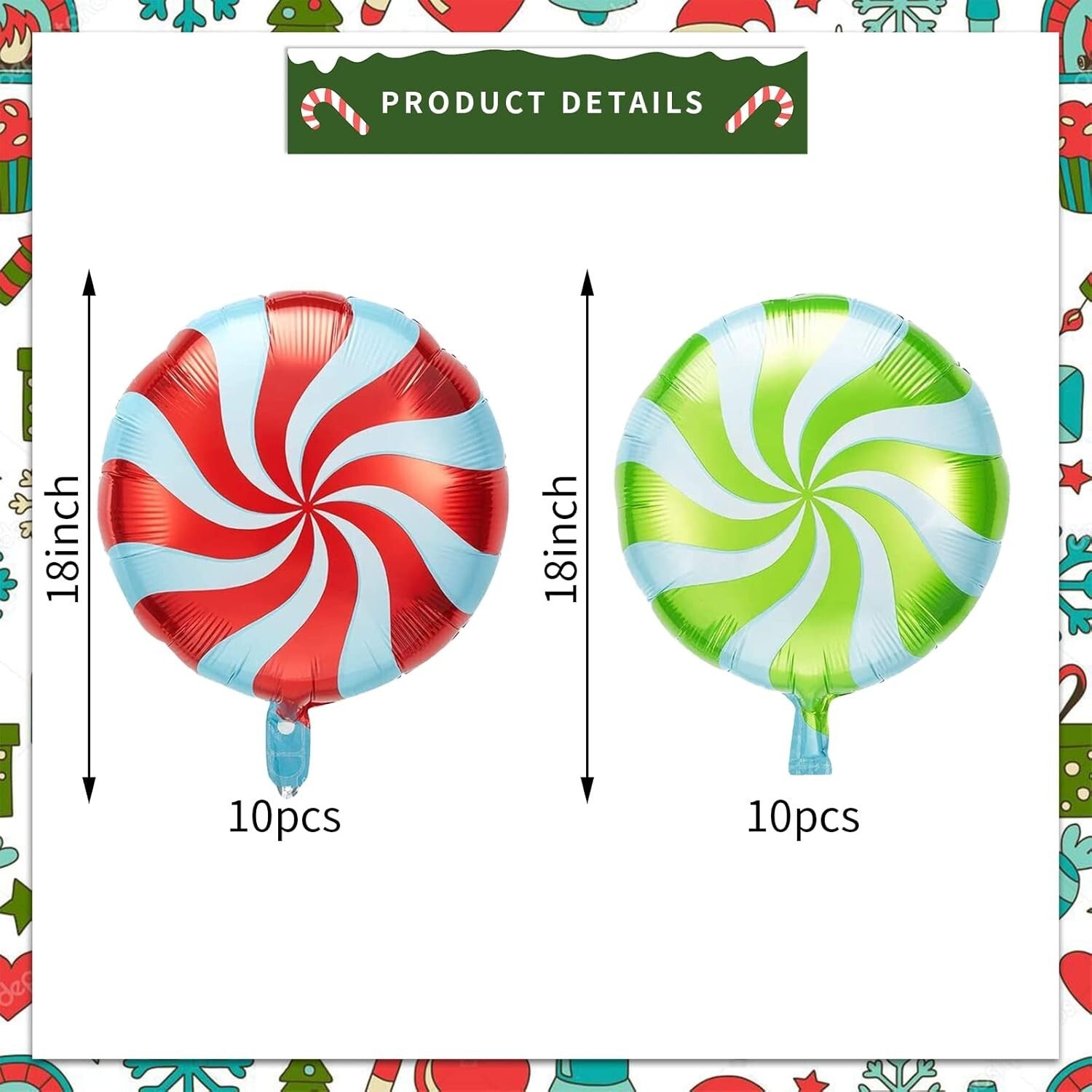 35 Piece Set Christmas Aluminum Foil Balloons 15 Candy Cane 20 Swirl Candy