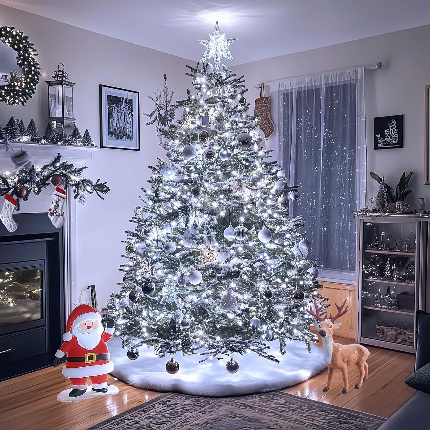 200 LED White Christmas Lights Outdoor, 66Ft Connectable Christmas Tree Lights Indoor Green Wire, 8 Modes Waterproof Twinkle String Lights Plug in for Wedding Party Xmas Decorations