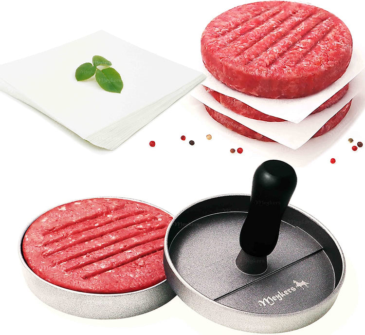 Conjunto De Prensa Para Hamburguesas Con Molde Antiadherente Y Papeles Para BBQ